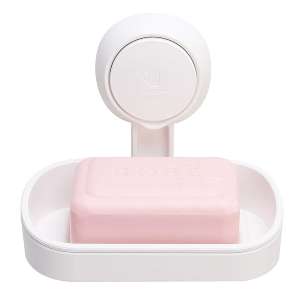 Suction Cup Soap Dish No Drilling & Reusable 1 Second Installation Waterproof Holder For Bathroom Shower Wall Tiles -White