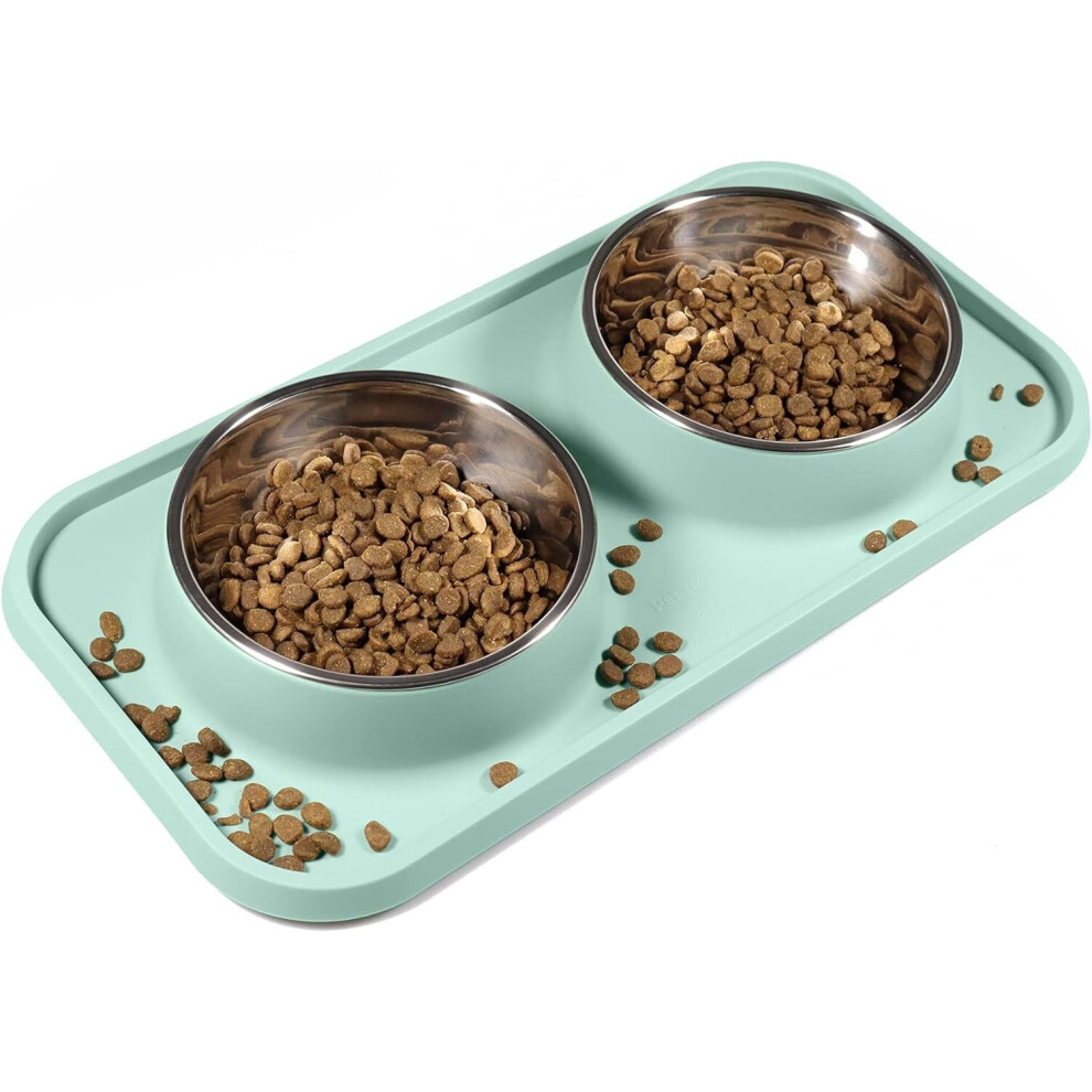 Elevated Cat Bowl with Anti-Slip Silicone Mat - Spill-Proof, 12 oz, Aquamarine, Sturdy PP Stand