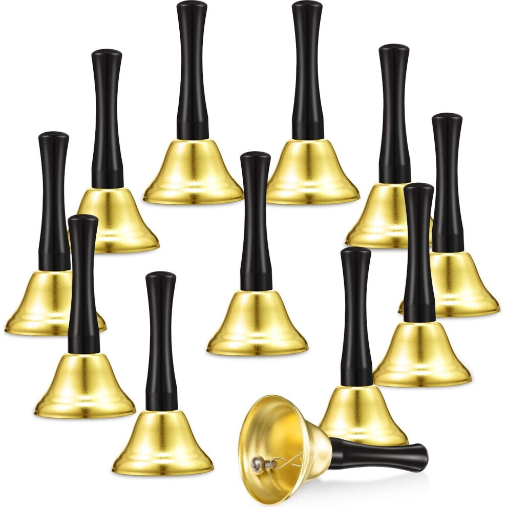 12 Pieces Metal Hand Bells Call Bell Service Hand Bells Black Wooden Handle Handbells Metal Handbells Musical Percussion for Schoo