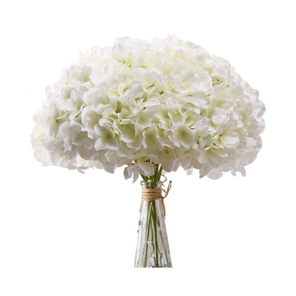12 Pcs Fake Hydrangea With Stems, Realistic Petals Silk Hydrangea Fake Flowers For Wedding Home Office Party Cafe Decor, Centerpiece (Pure White)
