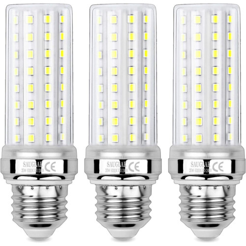 SAUGLAE 20W LED Corn Light Bulbs, 6000K Cool White, E27 Base, 3-Pack