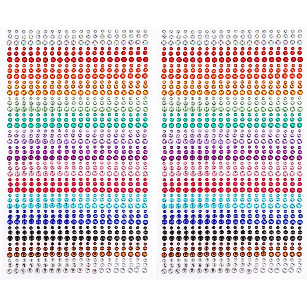 1800pcs Face Gems Self-adhesive Rhinestone Stickers for Craft Body Nail Makeup Festival, 3mm 4mm 5mm with 15 Colors