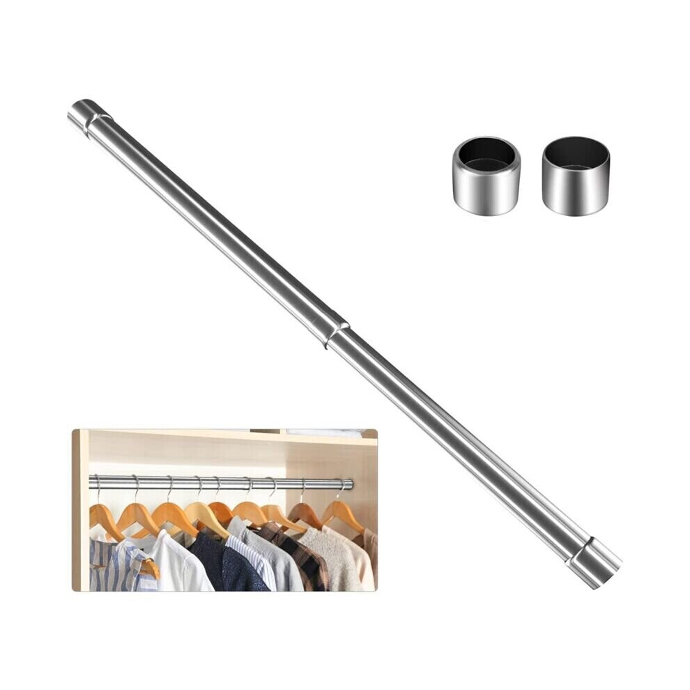 31-51cm Expandable Stainless Steel Closet Rail, Adjustable Clothes Rod with Sockets Silver