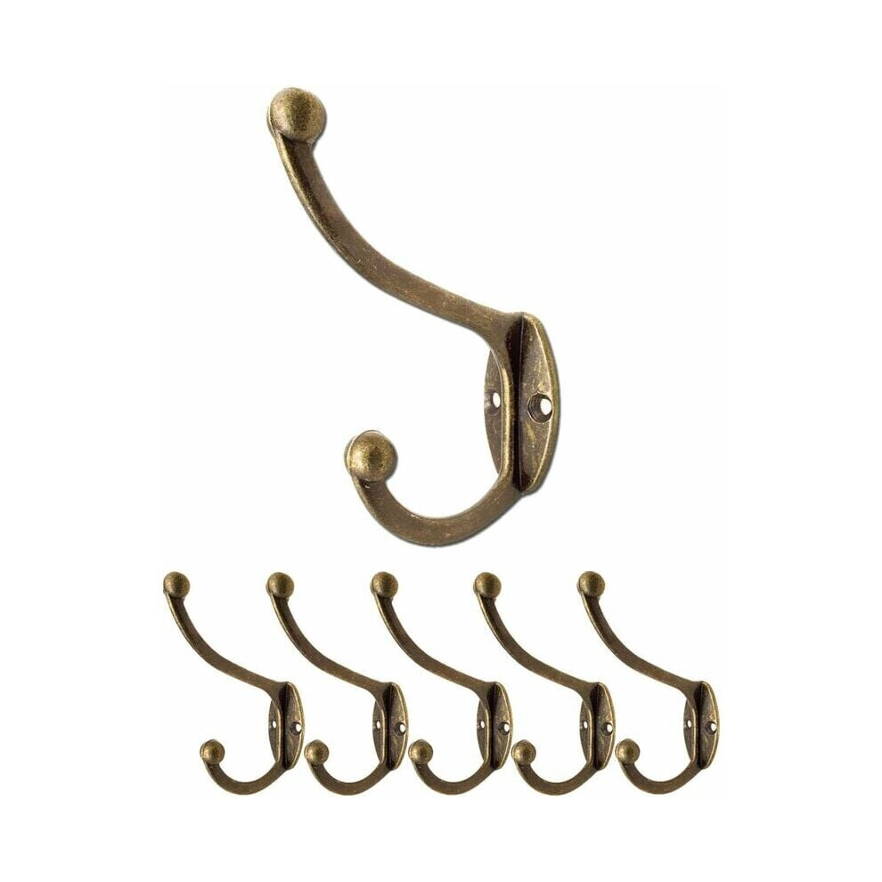 Set of 5 Iron Wall Hooks for Coat Racks, Hats, Towels, Clothes Bronze Look/Aged Brass Vintage/Country Style Screws Included - Bronze