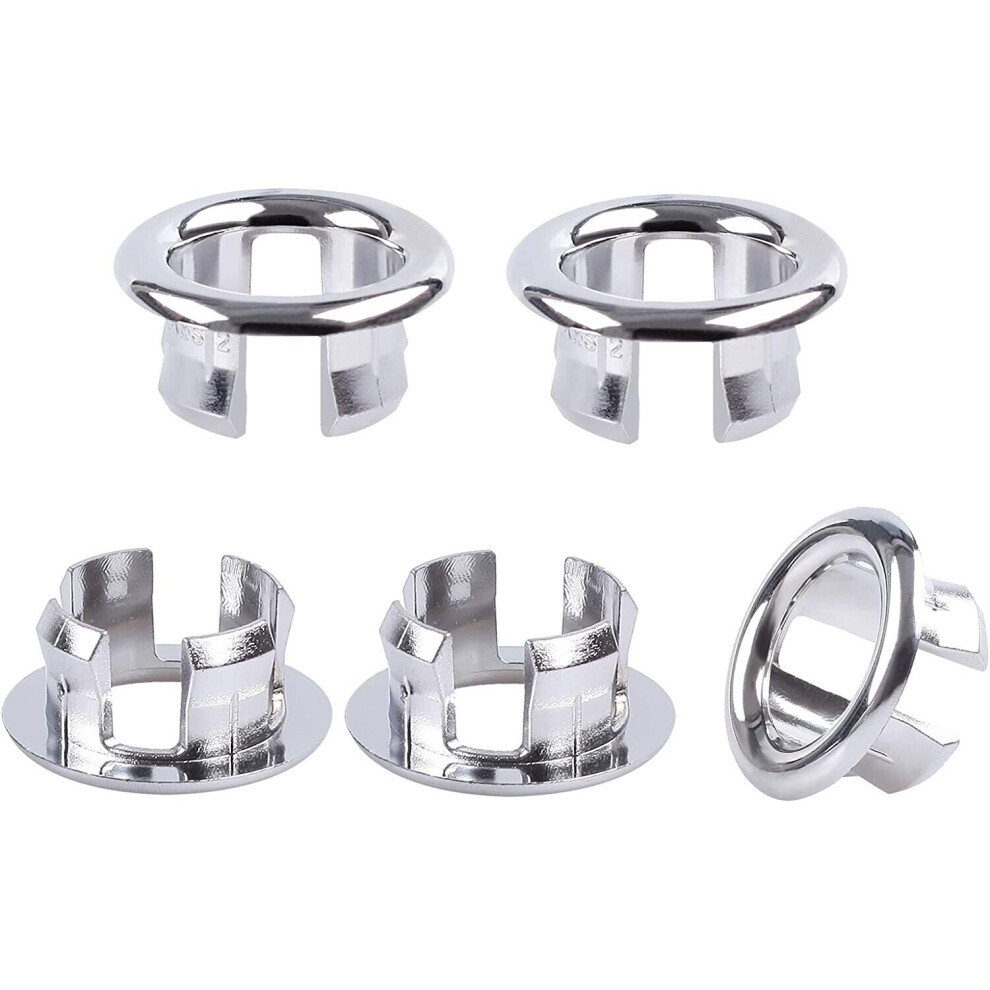 Sink Overflow Ring,5-Pack Sink Overflow Covers,Kitchen Bathroom Basin Overflow Ring Bath Sink Hole Round Overflow Cap Cover (Silver).