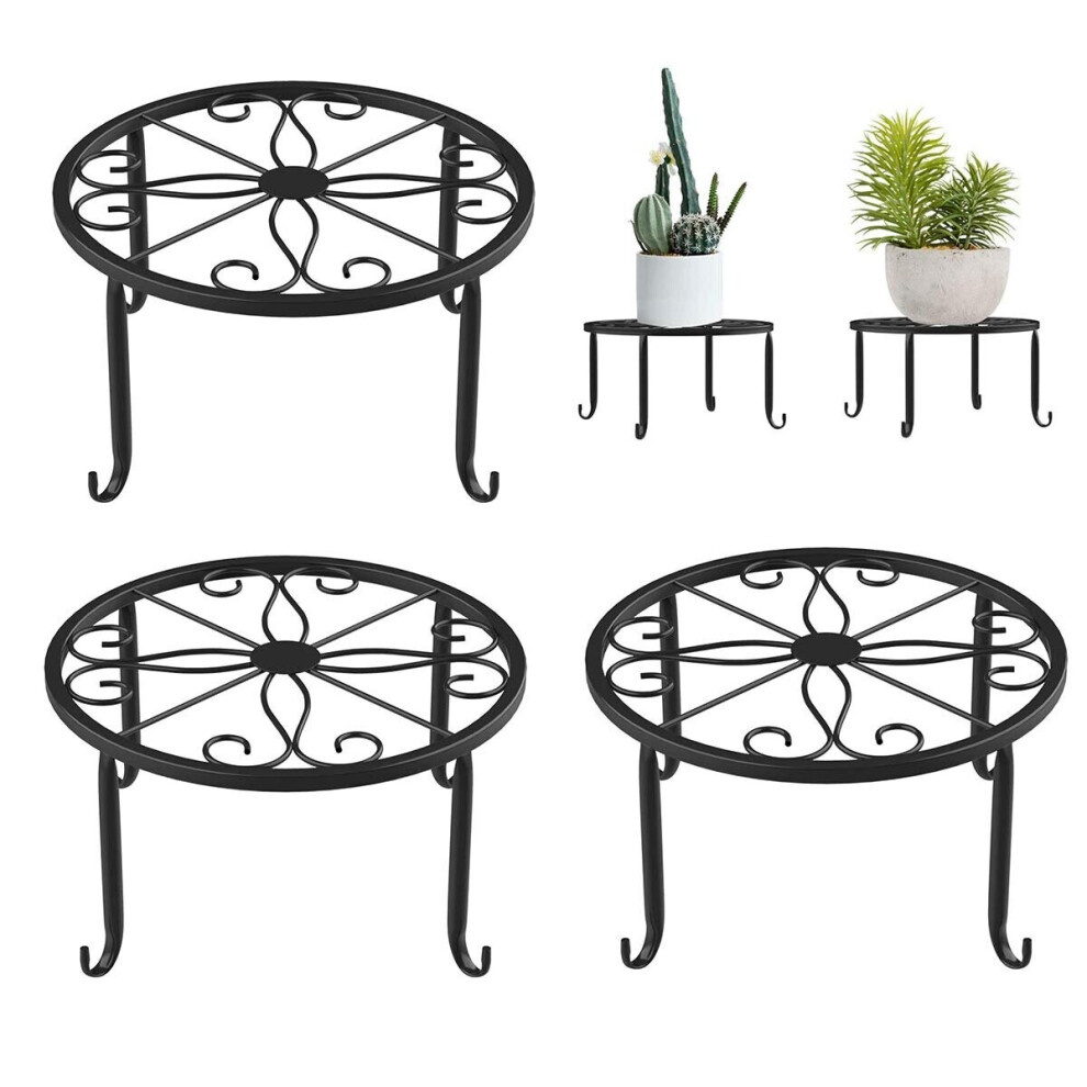 Pack Of 3 Flower Stands Metal Black Wrought Iron Round Planter Flower Pot Base For Indoor Balcony
