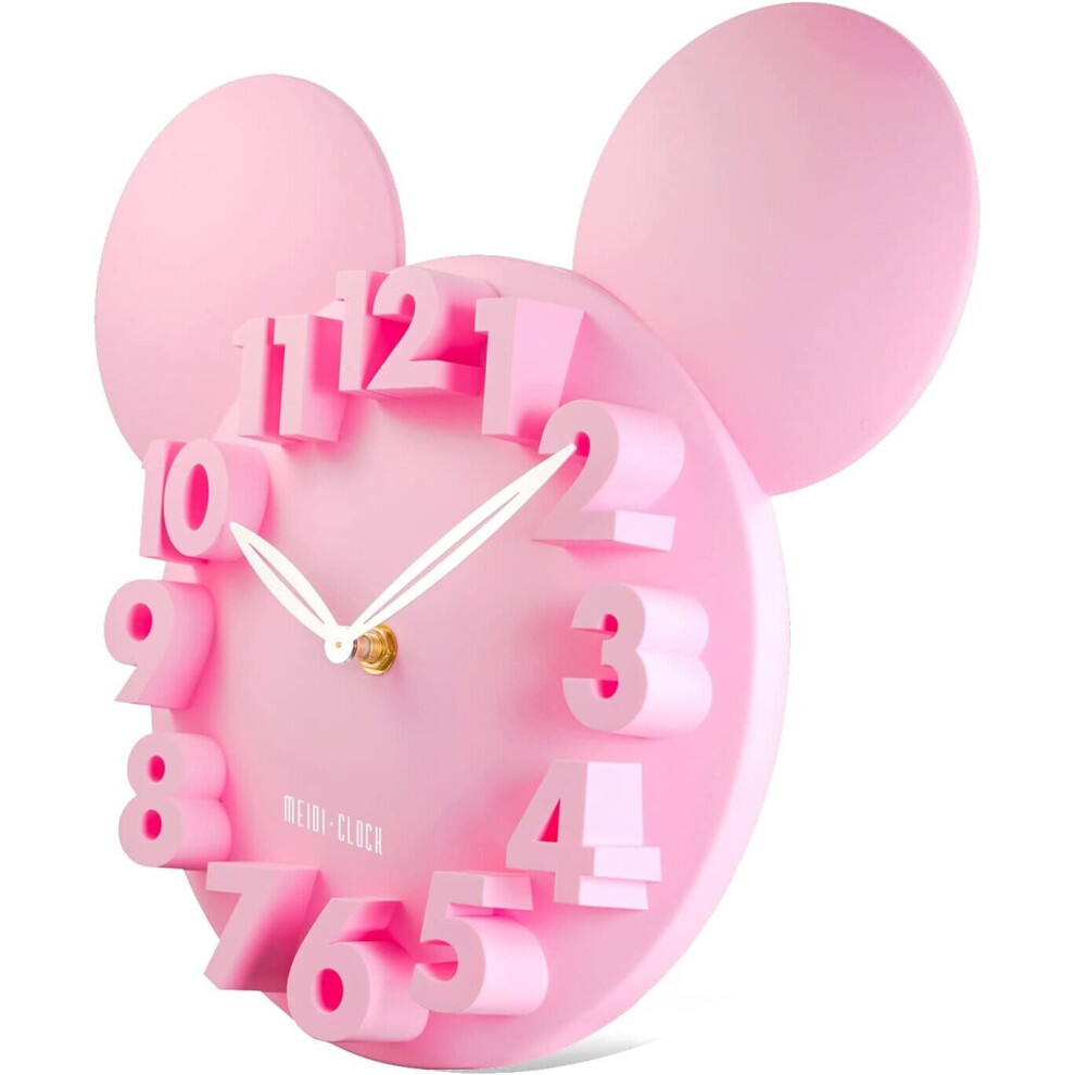 Children's Wall Mural Minnie Rose 3D Figures Quartz Wall Clock for Bedroom Nursery School 32x28cm Pink