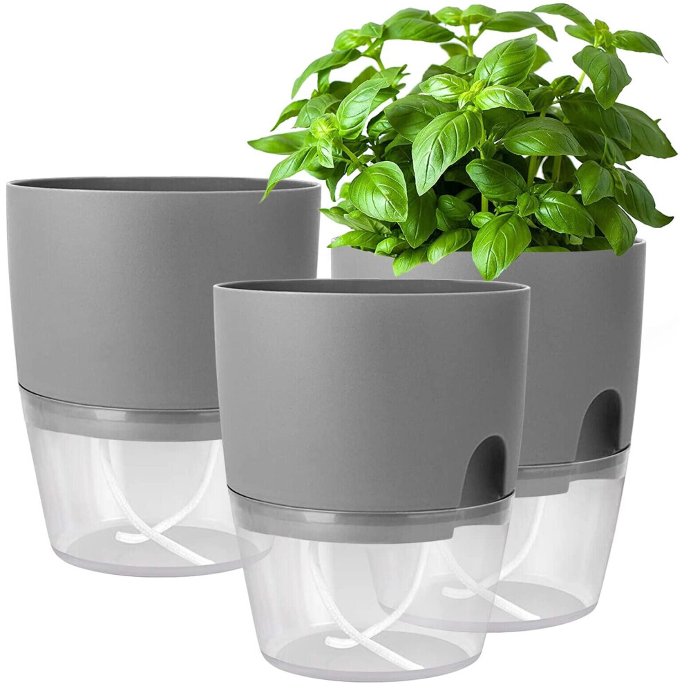 Herb Pot Kitchen Set Windowsill Self-Watering Set Of 3 Herb Garden For The Kitchen, 18.2X 11X 15.3 Cm  Grey