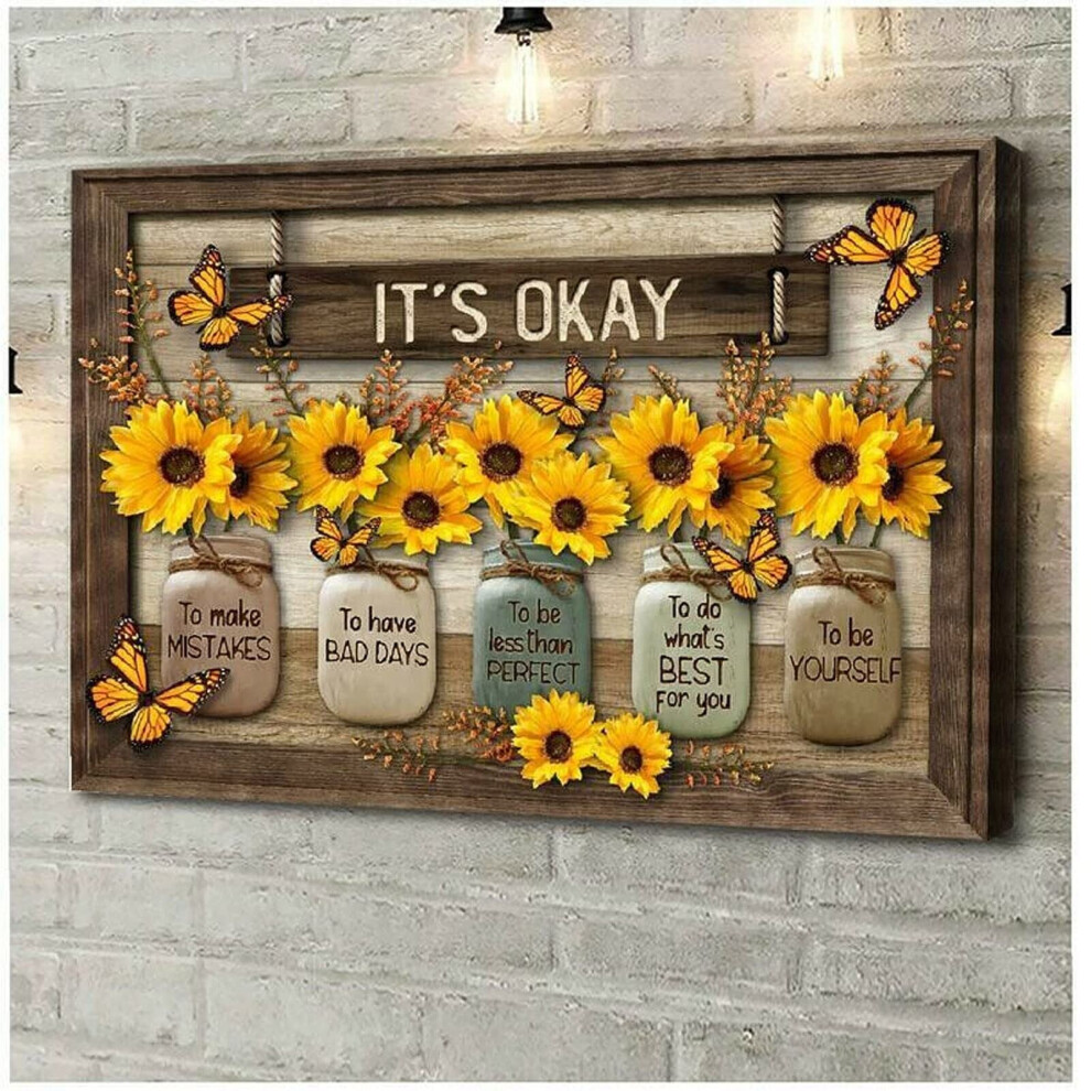 Butterfly Sunflower Wall Art, For Living Room Bedroom Office Thanksgiving Decorations (Yellow, 1Pc)