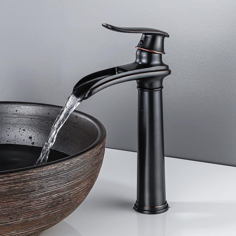Black Waterfall Bathroom Faucet, Tall Retro Basin Faucet, Brass