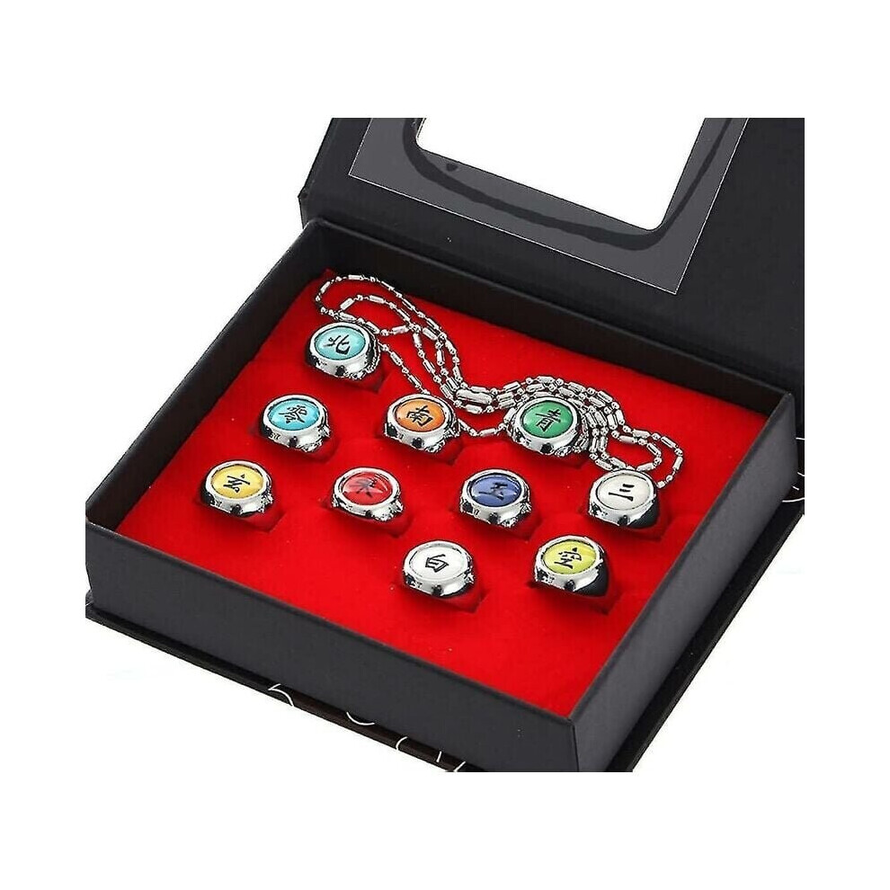 Betterlifefg-11pcs Akatsuki Rings Set Anime Naruto Cosplay Prop Ninja Uchiha Itachi Necklace Men Jewelry