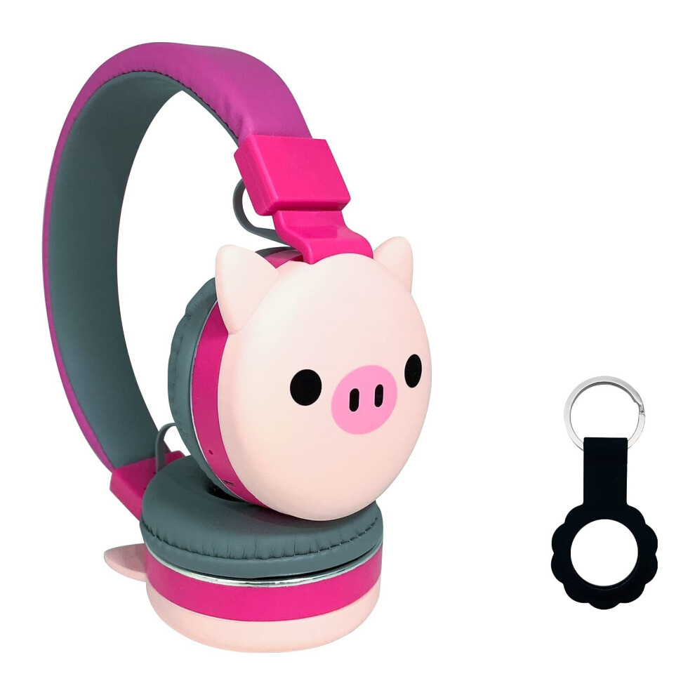 Kid'S Biuetoothheadset Cartoon Headphone Wireles Fm Headset Music Stereo For The Study (Pink-Pig)