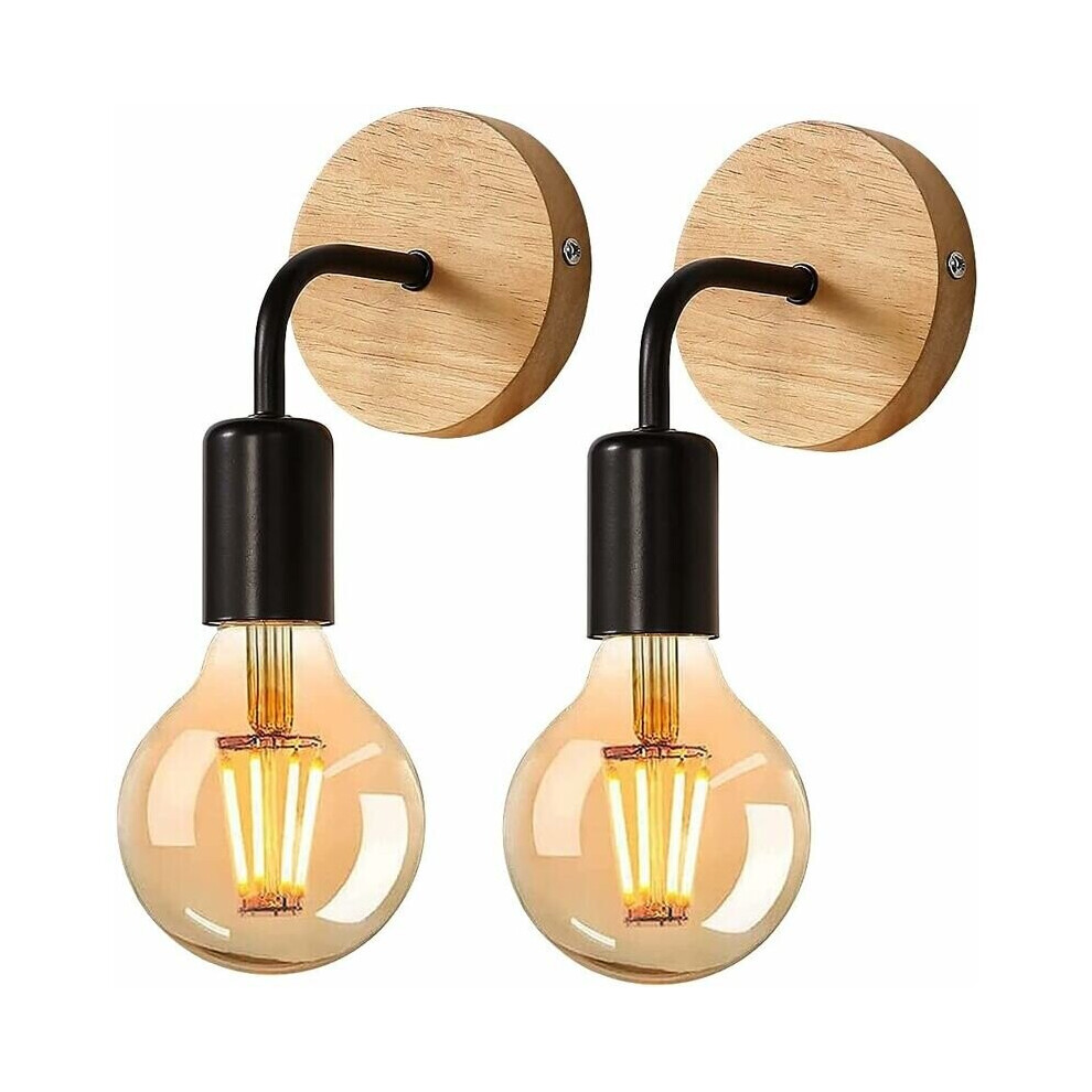 Retro Wall Light 2 Pack , Wooden Wall Lamp, Vintage Metal Wall