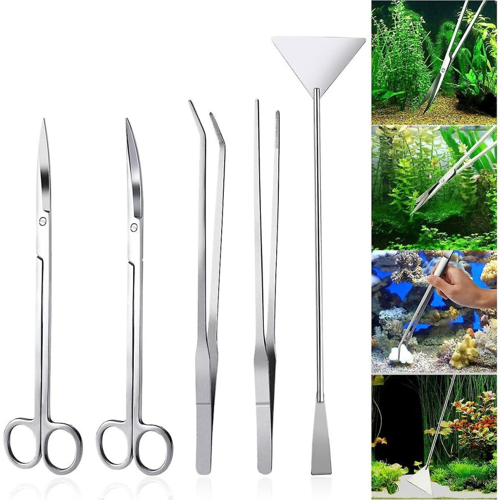 Aquarium Aquascaping Kit 5 In 1 Stainless Steel Aquarium Tank Aquatic Plant Tools Sets Pliers Scissors Spatula