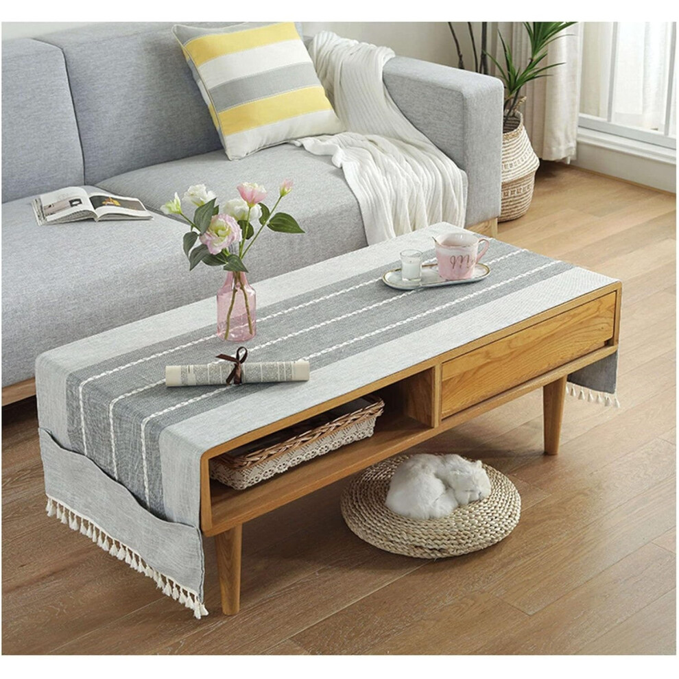 Wipeable Linen Coffee Tablecloth With Pockets,Fridge Dust Cover, Table Runner50x145cm(20x57inch)