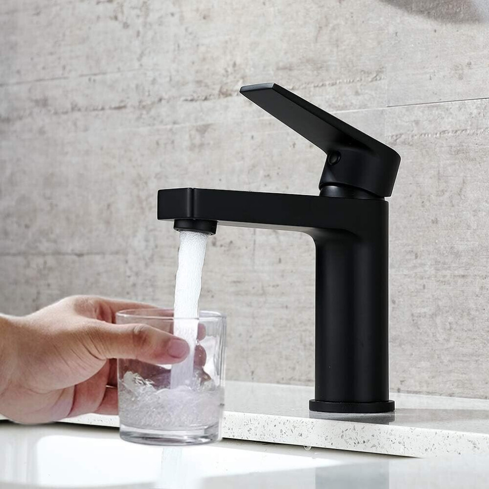 Bathroom Faucet, Stylish Single Lever Basin Sink Mixer Tap for Hot Cold Water, Matte Black