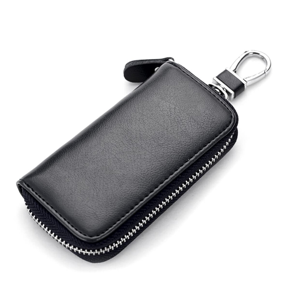 Westonetek Portachiavi Unisex In Pelle Di Alta Qualità, Con 6 Ganci, Chiusura A Cerniera, Nero, 10,9 X 6,1 Cm-image