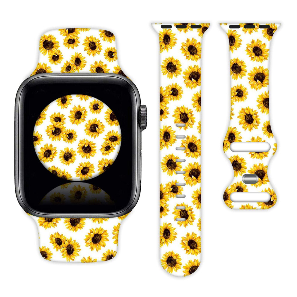 Sunflower Floral Watch Band Compatible With Apple Watch 38Mm 40Mm 41Mm 42Mm 44Mm 45Mm For Women Men Gifts Sport Silicone Wristbands Strap For Iw White 8387261062568