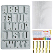 Wocuz 26 grandes lettres Silicone Moule Alphabet Crayon Moule de chocolat Biscuit Biscuit Cube Cube avec 12 ensembles de forfaits actuels pour le