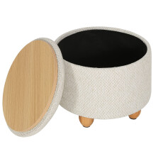 WOLTU Storage Ottoman with Lid Large Linen Footstool with Lid Space-Saving Round Stool with Pine Wood Legs for Living Room Hallway Bedroom Diamet