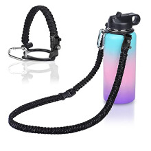 Wongeto paracord handtag med axelband kompatibel med hydrokolv bred munvattenflaskor 12 oz - 64 oz och annan bred munvattenflaska för vandringslä