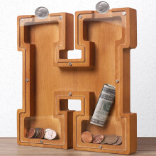 Wooden Letter Piggy Bank for Kids Boys Girls Large 26 Alphabet Money Bank Personalized Custom Name Transparent Saving Coin Bank Perfect Christmas Bi