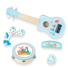 WoodenEdu Kindergitarre fr Mdchen, Musikinstrumente aus Holz, Spielzeug mit Ukulele, Tamburin, Maracas, Mundharmonika, Mini-Band-Sets fr Kleinkind