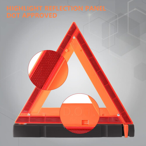 WORKKOOL 3 Pack Foldable Warning Reflective Triangles with Carrying Case Heavy Base Roadside Triangles for Vehicles Breakdown Safty Reflector DOT A 1