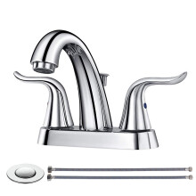 WOWOW Bathroom Faucet 2 Handle 4 Inch Centerset Bathroom Sink Faucet Lead-Free Basin Mixer Tap Lift Rod Drain Stopper Two-Handle Center-Set Lavatory