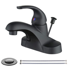 WOWOW Black Bathroom Faucet One Handle 4 inch Centerset Bathroom Faucets with Lift Rod Drain Assembly Sink Faucet Lavatory Faucet Matte Black Bathroom