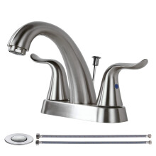 WOWOW Bathroom Faucet 2 Handle 4 Inch Centerset Bathroom Sink Faucet Lead-Free Basin Mixer Tap with Lift Rod Drain Stopper 2 Handle Centerset Lavato