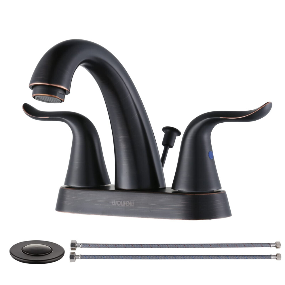 Wowow Bathroom Faucet 4 Inch Centerset Oiled Rubbed Bronze Bathroom Sink Faucet Lift Rod Drain Assembly Stainless Steel Faucets For Bathroom Faucet Re 663250026550