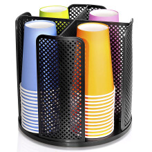 Wymulot Rotating Paper Cup Dispenser Cup Holder with 4 Compartments Disposable Coffee Cup Dispenser Removable Plastic Cup Storage & Lid Holder