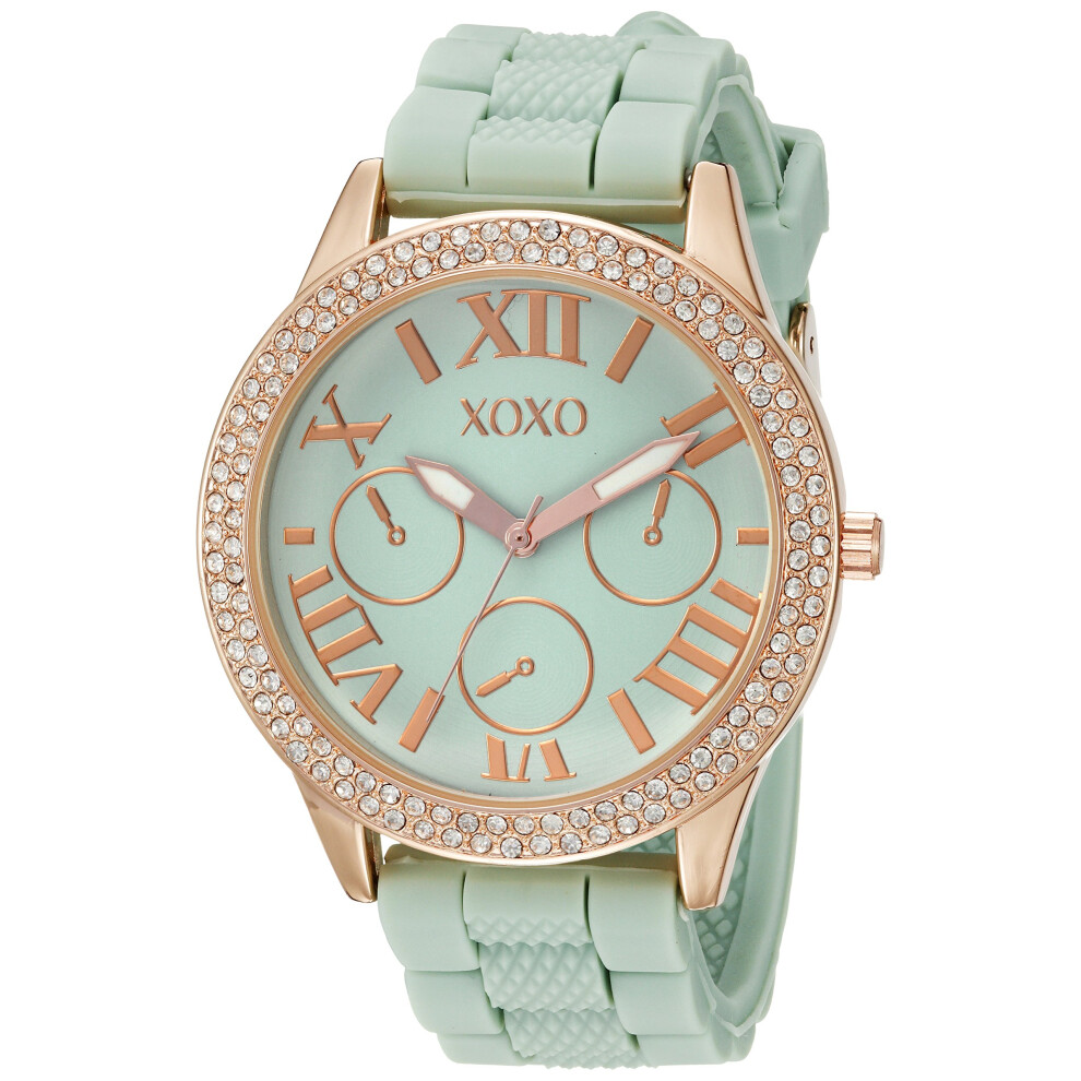 Montre XOXO XO8089 pour femme en acier inoxydable dor    avec bracelet en silicone vert menthe