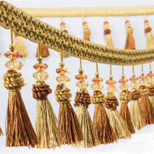 Yalulu 4 yards gevlochten hangende kristallen kralen kwastje franje stof lint trimmen doe-het-zelf naai-accessoire voor thuis gordijn tafeldecoratie