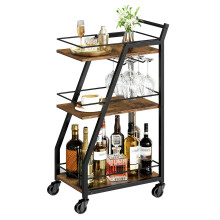 YATINEY Bar Cart 3-Tier Bar Cart for The Home Small Bar Cart on Wheels Home Bar Serving Cart with Glass Holders Beverage Cart for Bar Kitchen Di