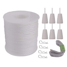 Y-akse rulle p? 60 yards 2,0 mm hvid flettet nylon l?ftesk?rmsnor med 6 pakke hvide tr?snorknapper + bl?d tape