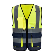 Gul marinebl? High Visibility reflekterende sikkerhedsvest med 4 reflekterende strimler 7 lommer 4xl-5xl