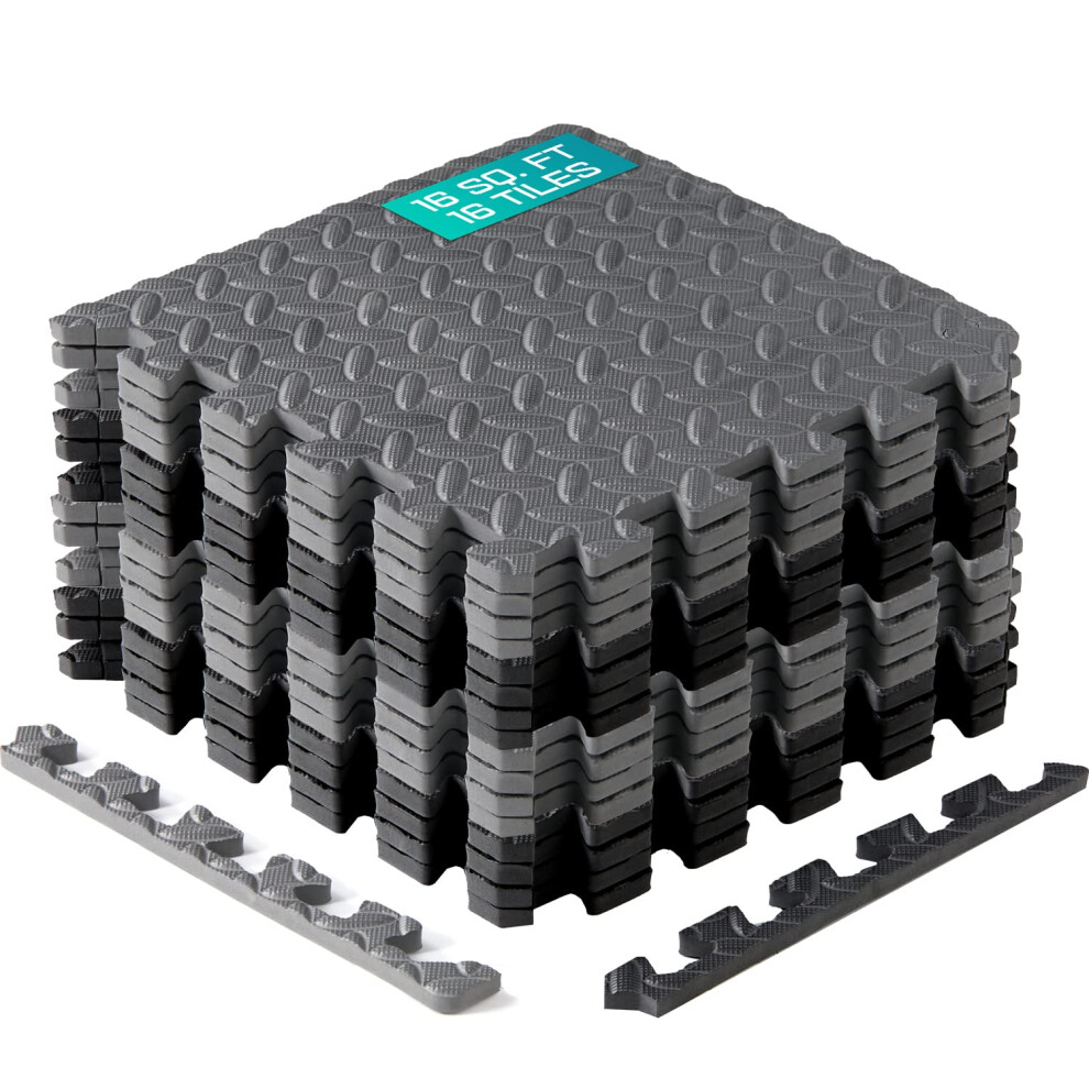 Dalles de sol en mousse embo   tables Yes4All, antid   rapantes pour salle de sport     domicile - Noir et gris. 16 dalles de 30,5 x 30,5 x 2,1 cm (12