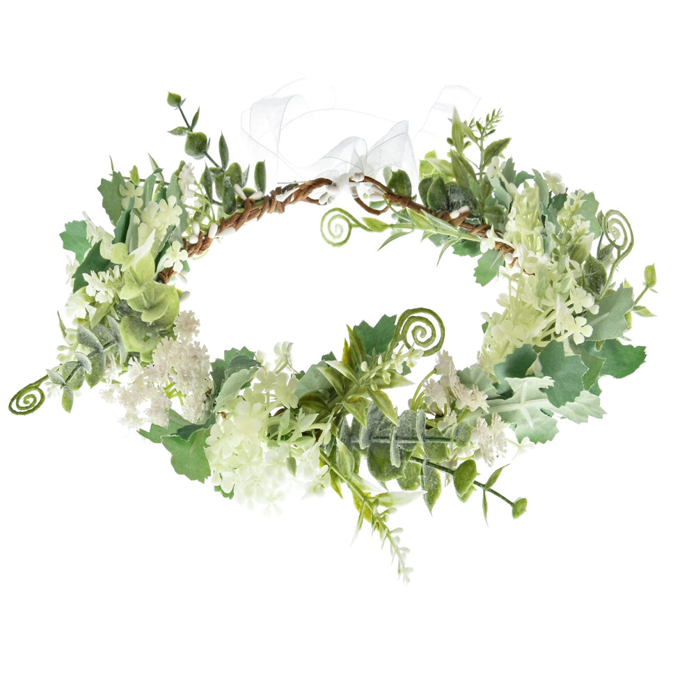 Yili Maizi Artificial Baby Breath Green Headpiece Bridal Flower Crown Eucalyptus Halo Wedding Leaf Floral Crown Headband Photo Prop