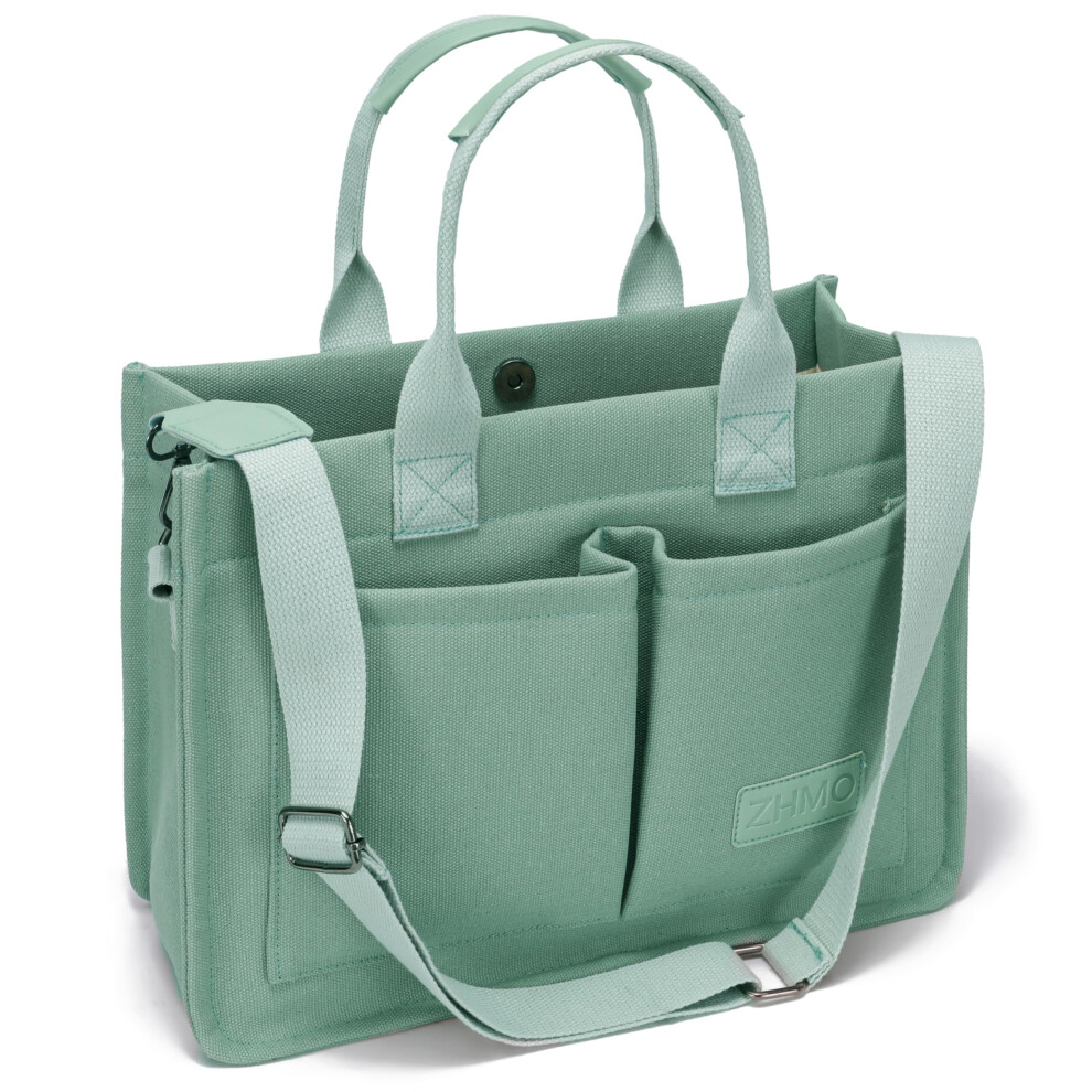 ZHMO Large Canvas Tote Bag for Women With Pockets Womens Laptop Work Book Bags Crossbody Purse Handbags Shoulder Hobo Travel Satchel Messenger Tote Ba
