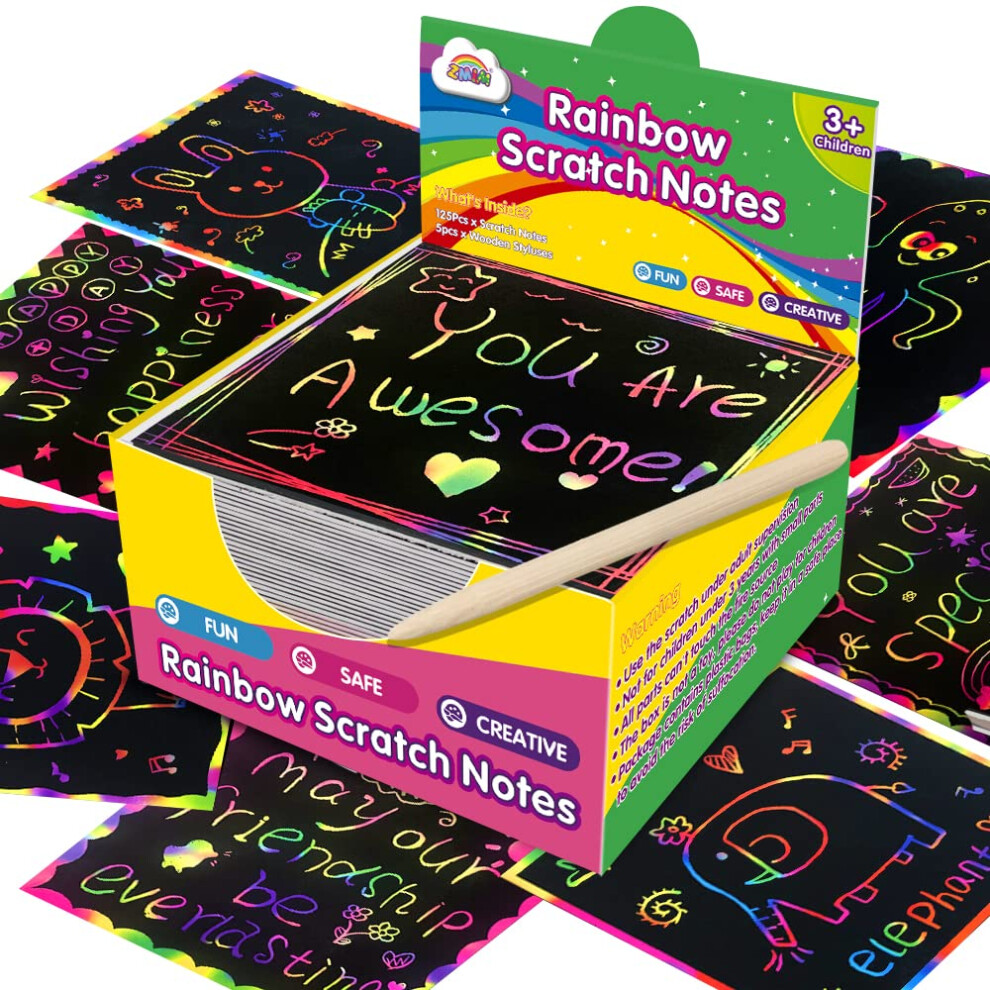ZMLM Rainbow Scratch Mini Art Notes - 125 Magic Scratch Paper Note Cards for Kids Toy Arts Crafts DIY Party Favor Supplies for Girls Boys Birthday Hal