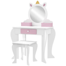 ZONEKIZ Kids Dressing Table Kids Vanity Table Girls Dressing Table with Mirror and Stool  Drawer  Storage Boxes  Unicorn Design  for Toddles Ages 3-6