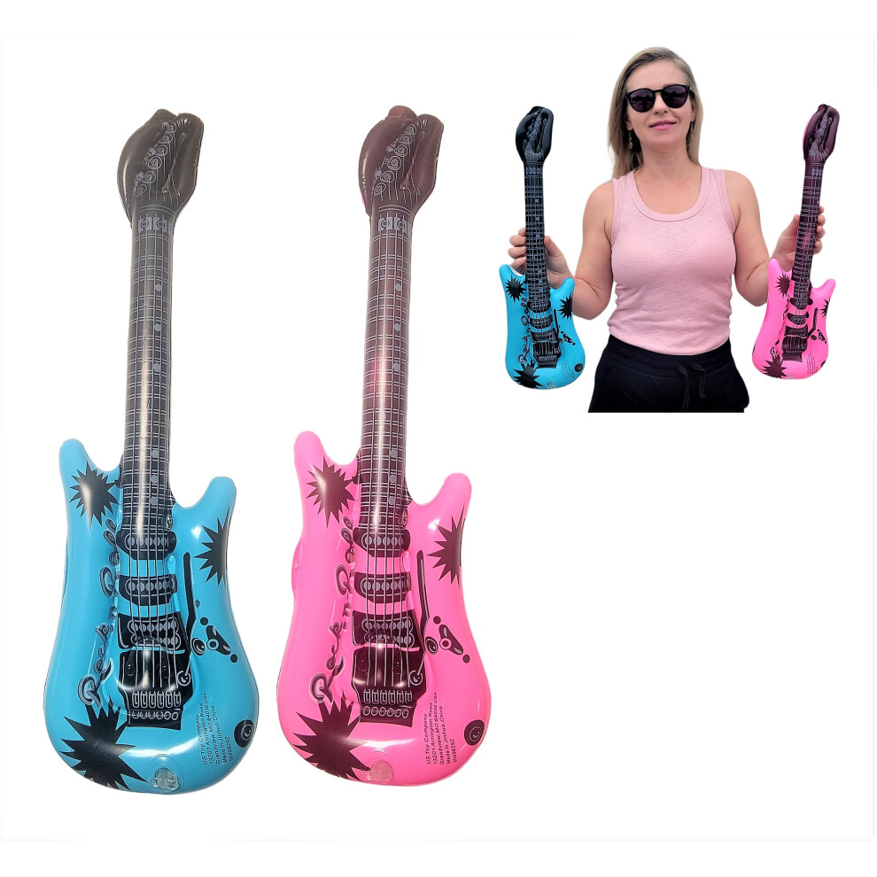 Zugar Land Rock Inflatable Mini Guitars (21 Inches) Vinyl. Perfect Party Favor  DJ Dance 80s Rocker (Mini Rock-n-Roll 6 Pink & 6 Blue (12 Pack))-image-OPC-PFNFMSY-NEW