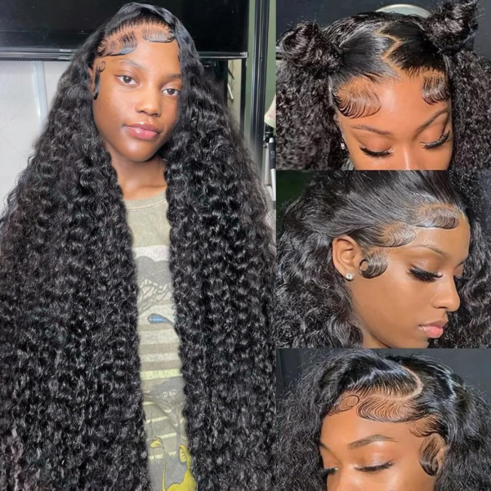 Zumuer Unisex Not,Specified 34 Inch 13X6 Deep Wave Lace Front Wigs Human Hair Deep Wave Frontal Wig 13X6 Hd Lace Front Wigs Human Hair Pre Plucked With Baby Hair Virgin Hu