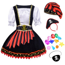 ZZIHAN Girls Pirate Costume Kids Pirate Princess Dress Pirate Accessories Hat HairBand Eye Patch Belt Pirate Gems Treasure Toys Birthday Party Favor