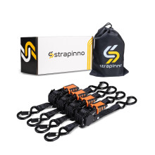Strapinno 4-delige intrekbare ratelriemenbundel 1 in x 6 ft Veilige spanbanden met met rubber beklede stalen handgrepen S-haken en duurzame hardware