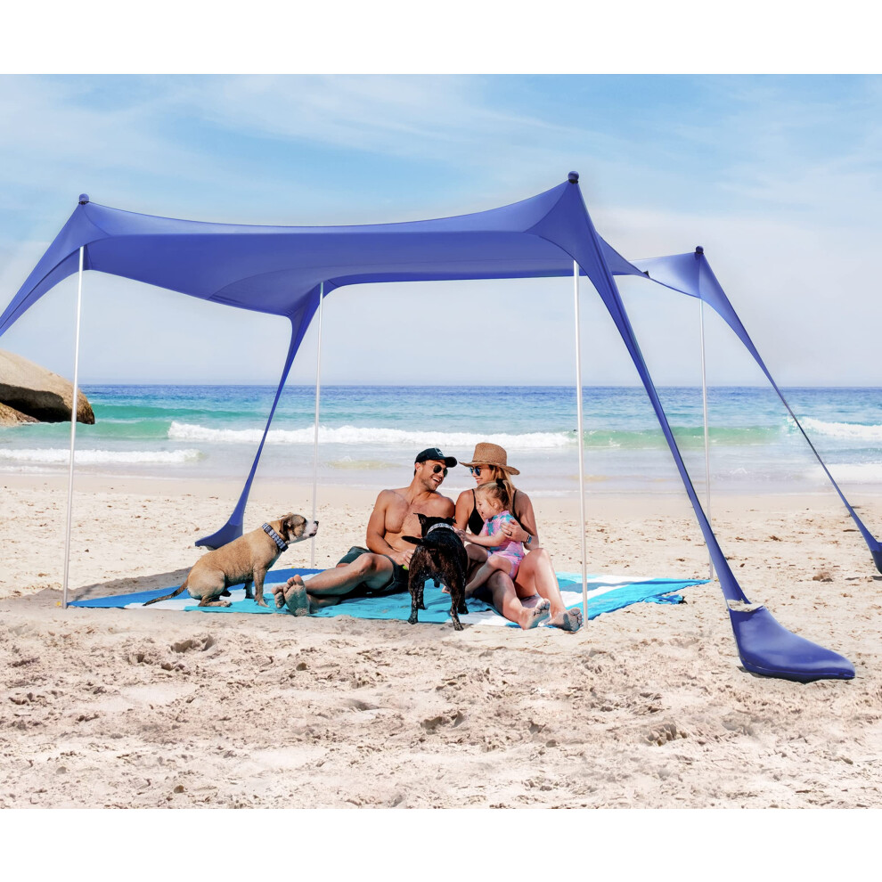 SUN NINJA Pop Up Beach Tent Sun Shelter UPF50+ with Sand Shovel  ground Pegs and Stability Poles  Outdoor Shade for camping Trips  Fishing  Backyard F