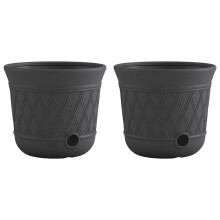 Suncast 14"""" x 12"""" Round Decorative Weatherproof Outdoor Hideaway Standard Garden Hose Storage Pot with Drainage Holes  Gray (2 Pack)