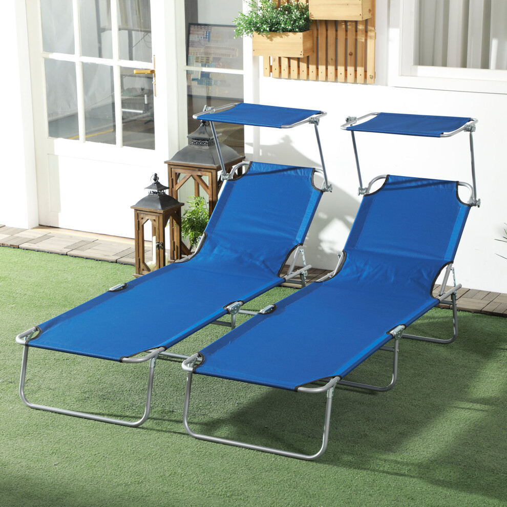 Outsunny Unisex Blue Folding Sun Lounger Set Of W/ Sunshade Adjustable Backrest In Size 2 - Image 3